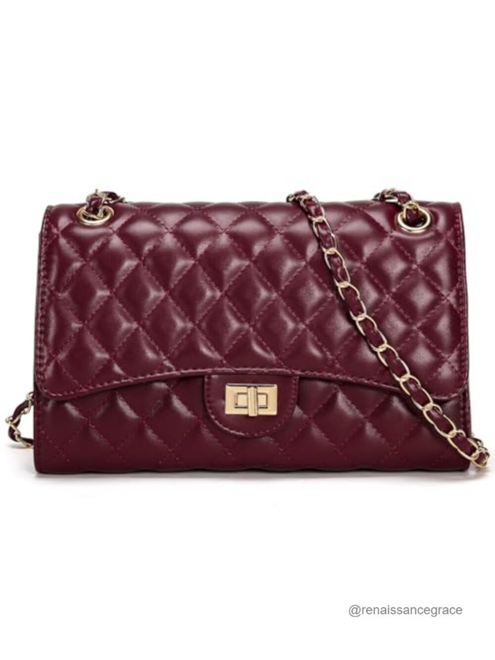 Quilted Faux Leather Crossbody Purse with Chain Strap Satchel Handbag